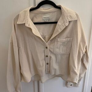 American Eagle Outfitters Cream Corduroy Button-Up Shirt